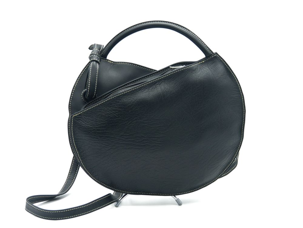 Sac à bandoulière Rondo noir en cuir crispé naturel