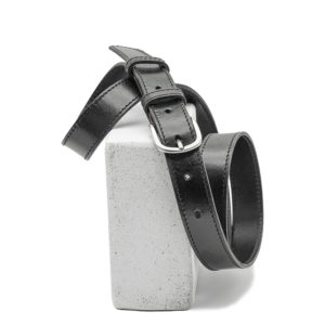 ceinture en cuir noir 3cm boucle laiton massif argentée