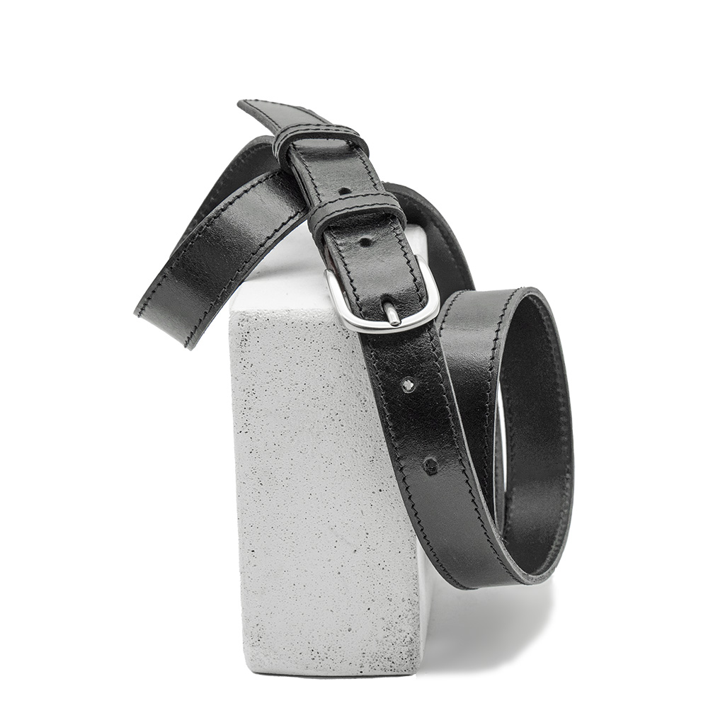 ceinture en cuir noir 3cm boucle laiton massif argentée