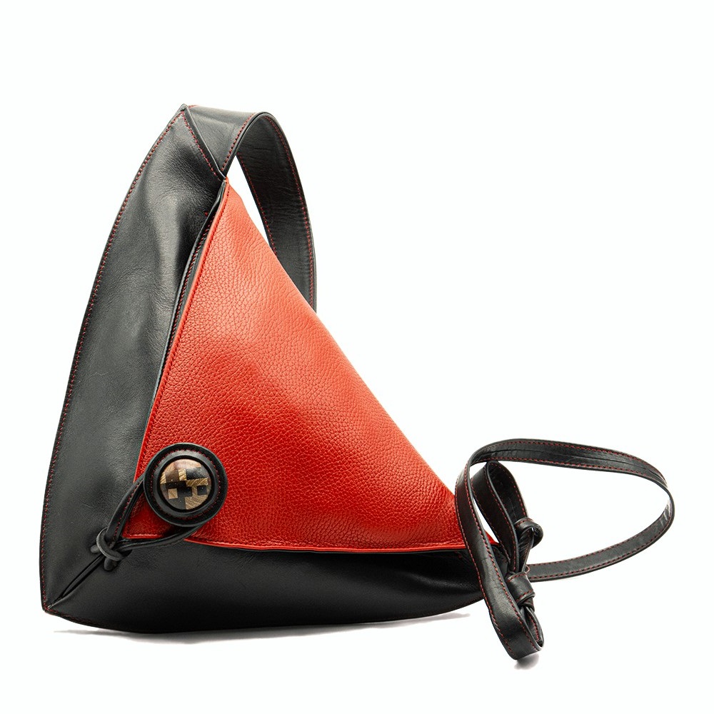 Sac à bandoulière Delta II rouge en cuir grainé