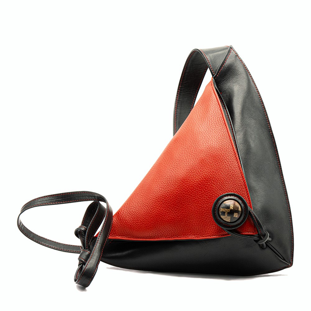 Sac à bandoulière Delta II en cuir rouge grainé