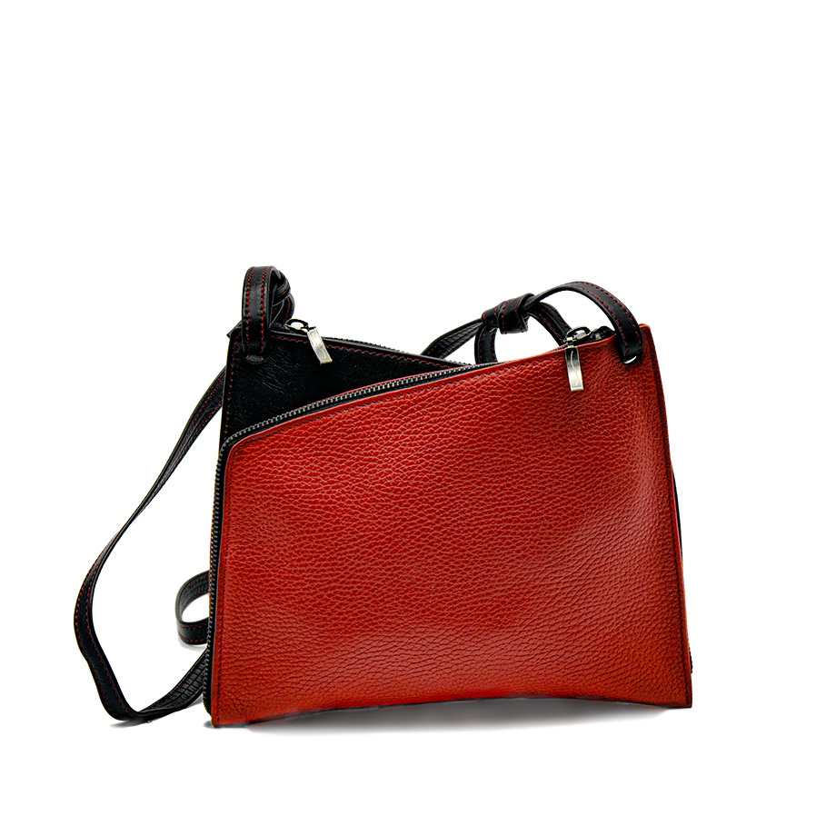 Pochette à bandoulière Mini-Max en cuir rouge grainé
