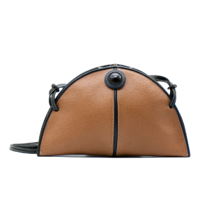 Sac à bandoulière en cuir marron grainé Demi-Lune
