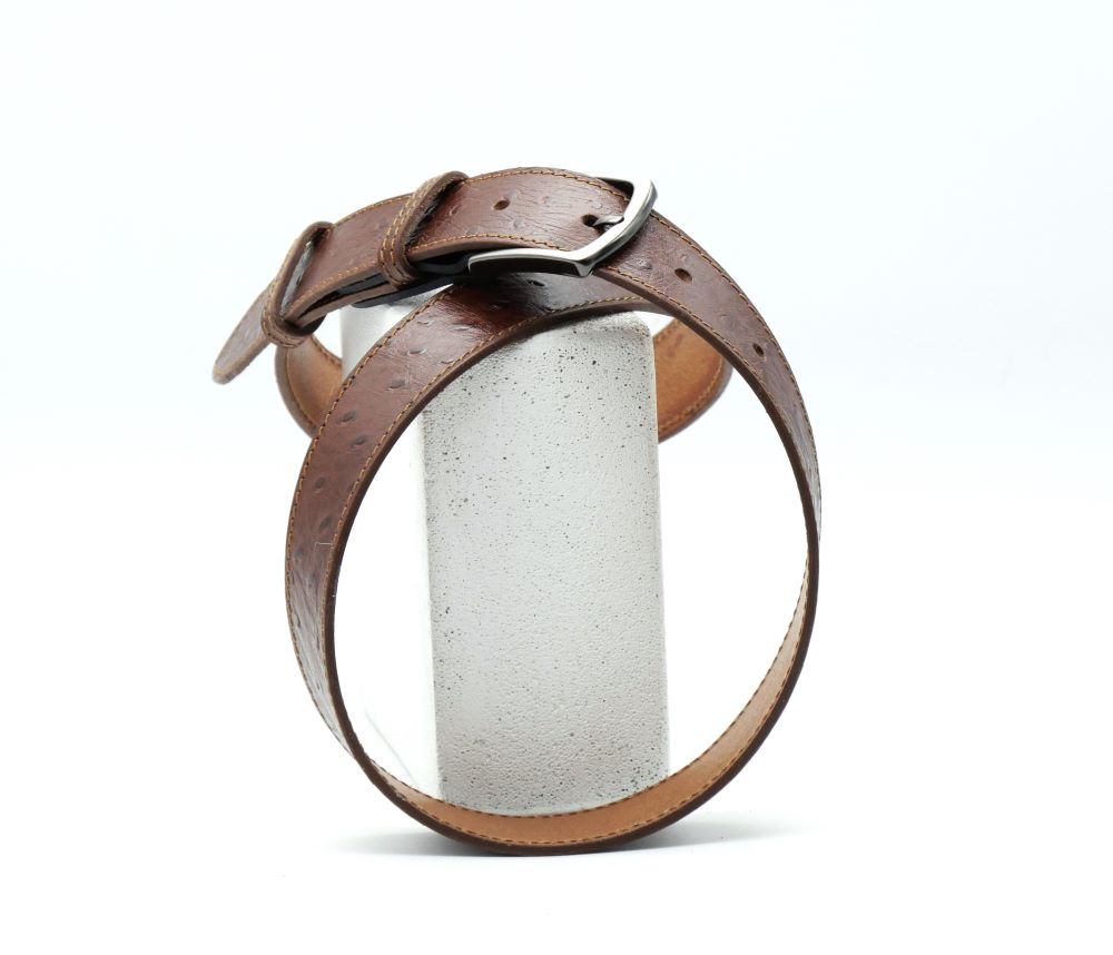 Ceinture 3.5 cm en cuir marron imprimé autruche boucle zamak Dorig
