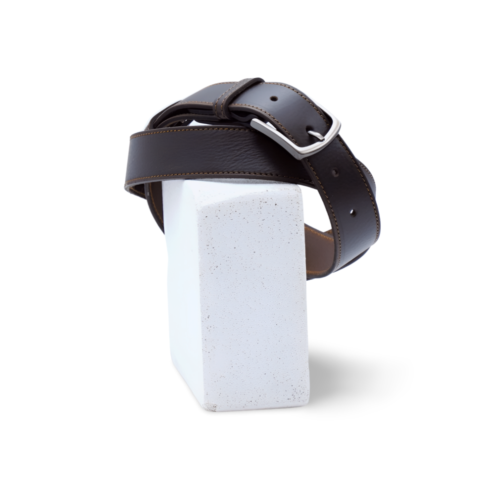 Ceinture 3.5 cm en cuir marron foncé boucle zamak Dorig