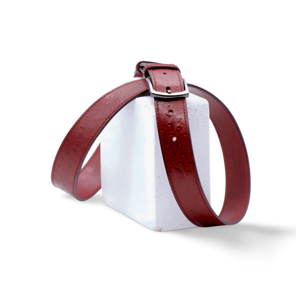 Ceinture 3.5 cm en cuir rouge imprimé autruche boucle zamak Dorig