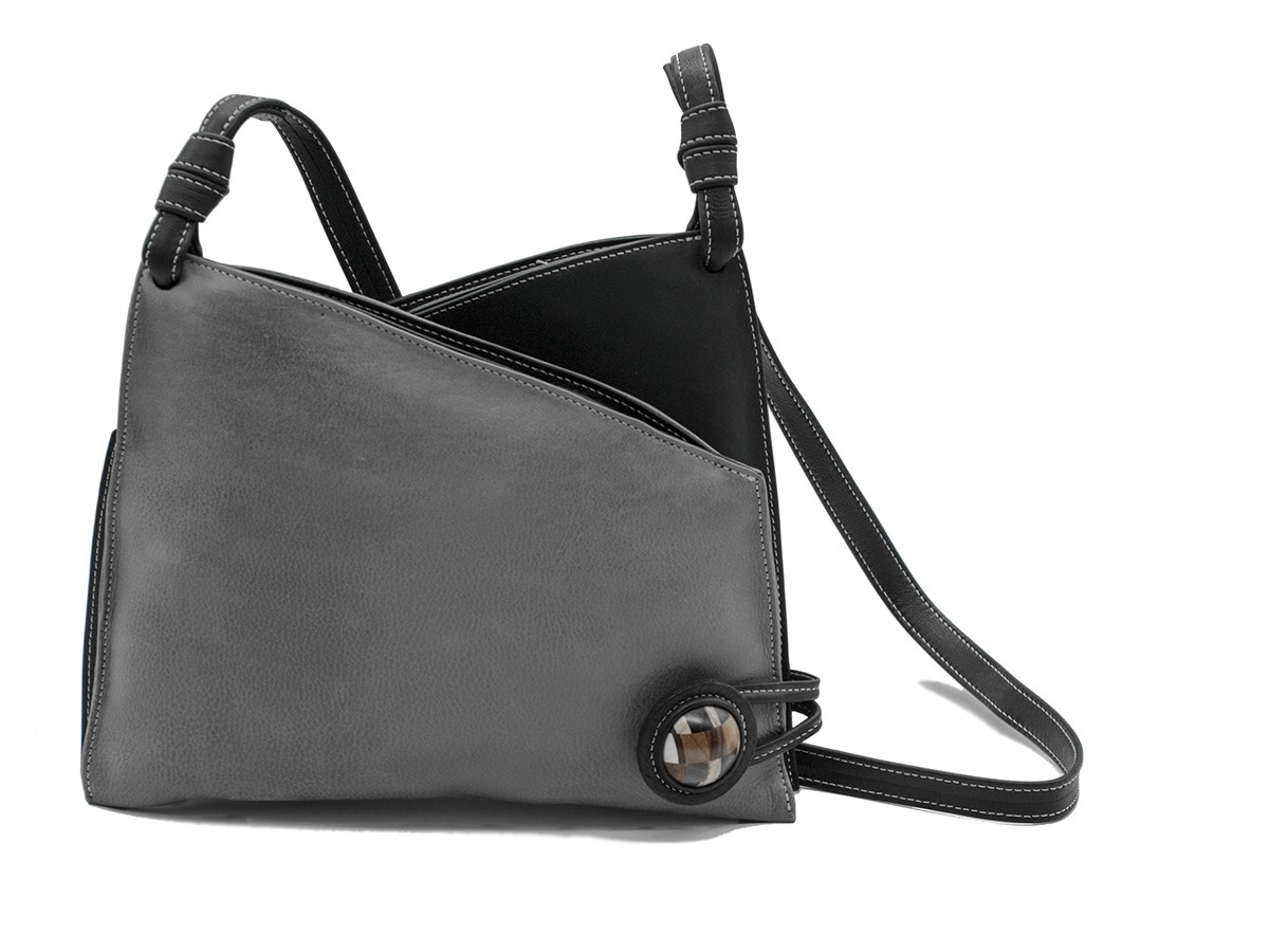 Sac à bandoulière en cuir gris grainé Elsa I