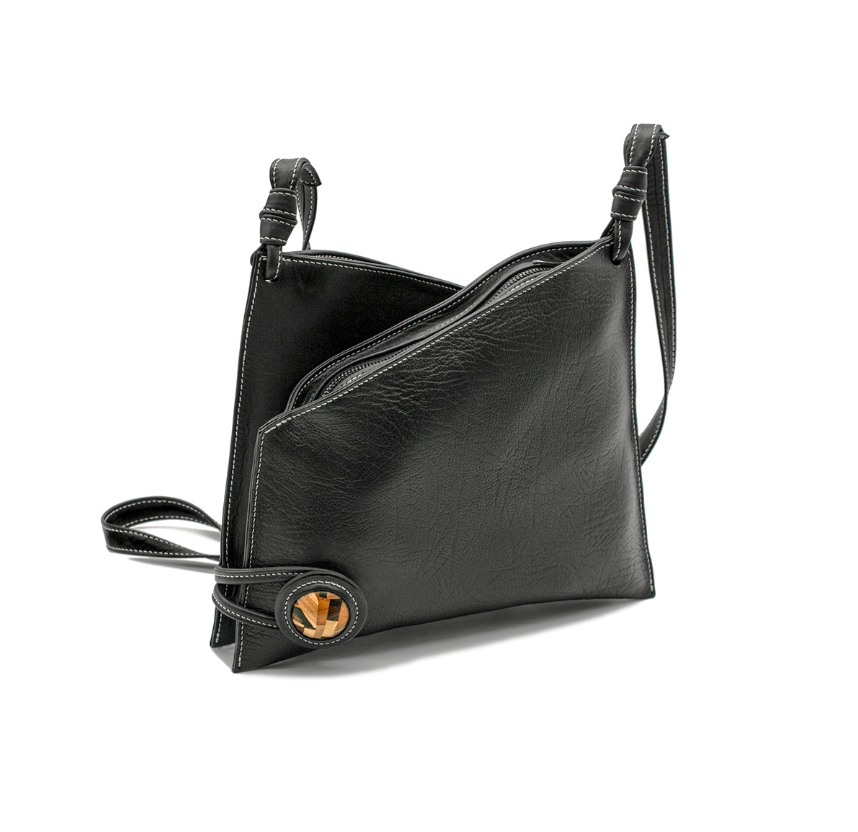 Sac à bandoulière noir en cuir crispé naturel Elsa I