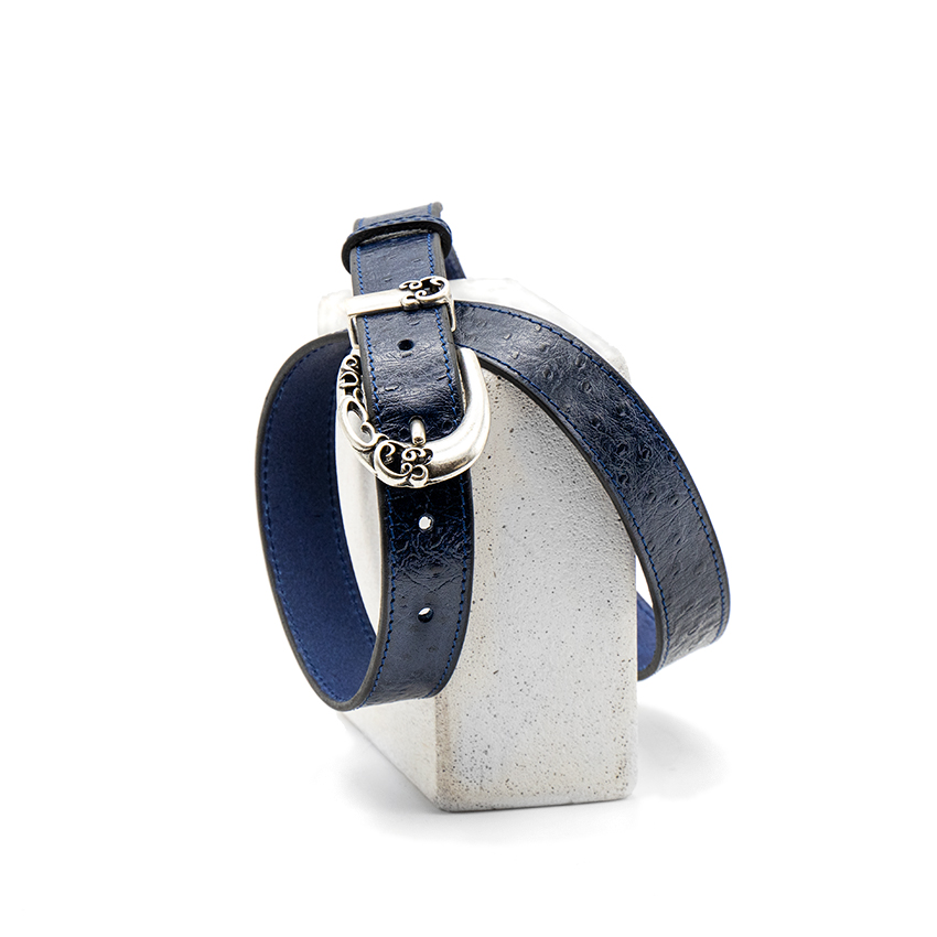 Ceinture en 3 cm cuir imprimé autruche boucle zamak