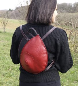 Sac à dos Nautile en cuir rouge grainé