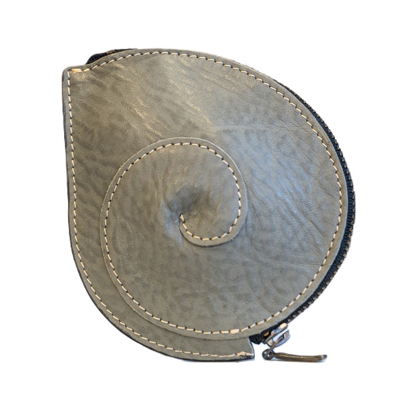 Porte-monnaie en cuir gris forme Escargot