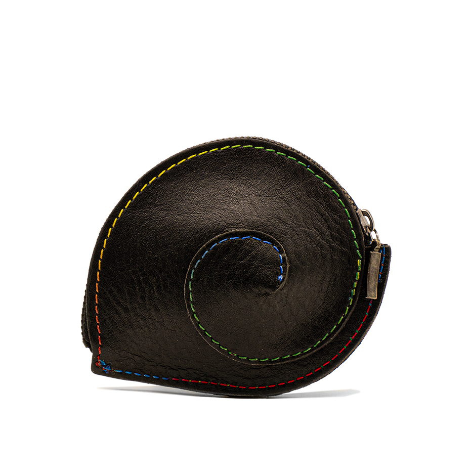 Porte-monnaie en cuir noir forme Escargot