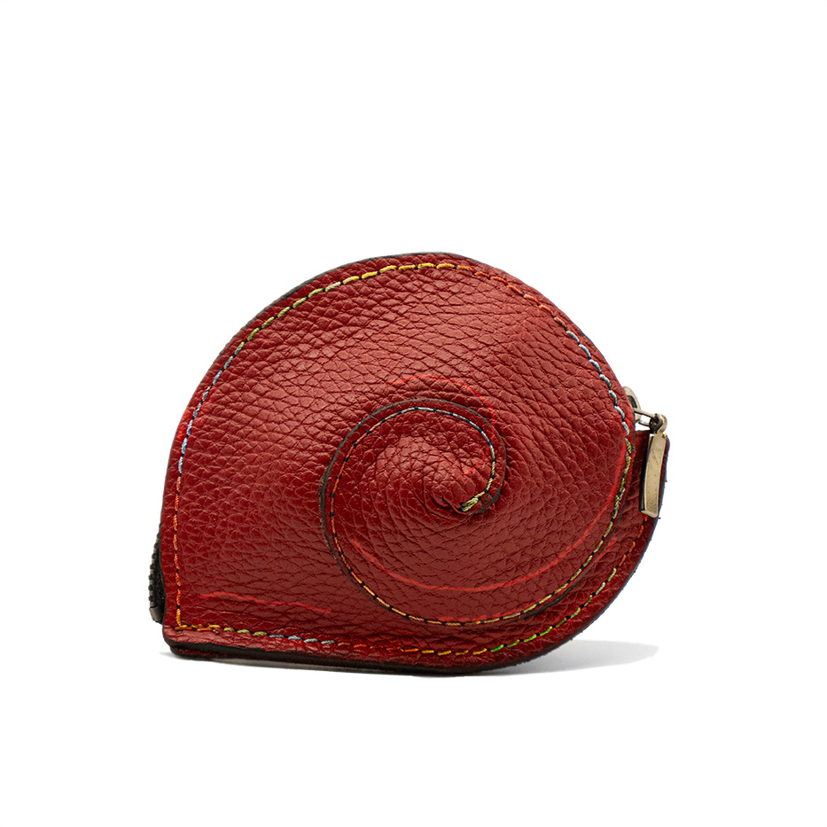 Porte-monnaie en cuir rouge grainé forme Escargot